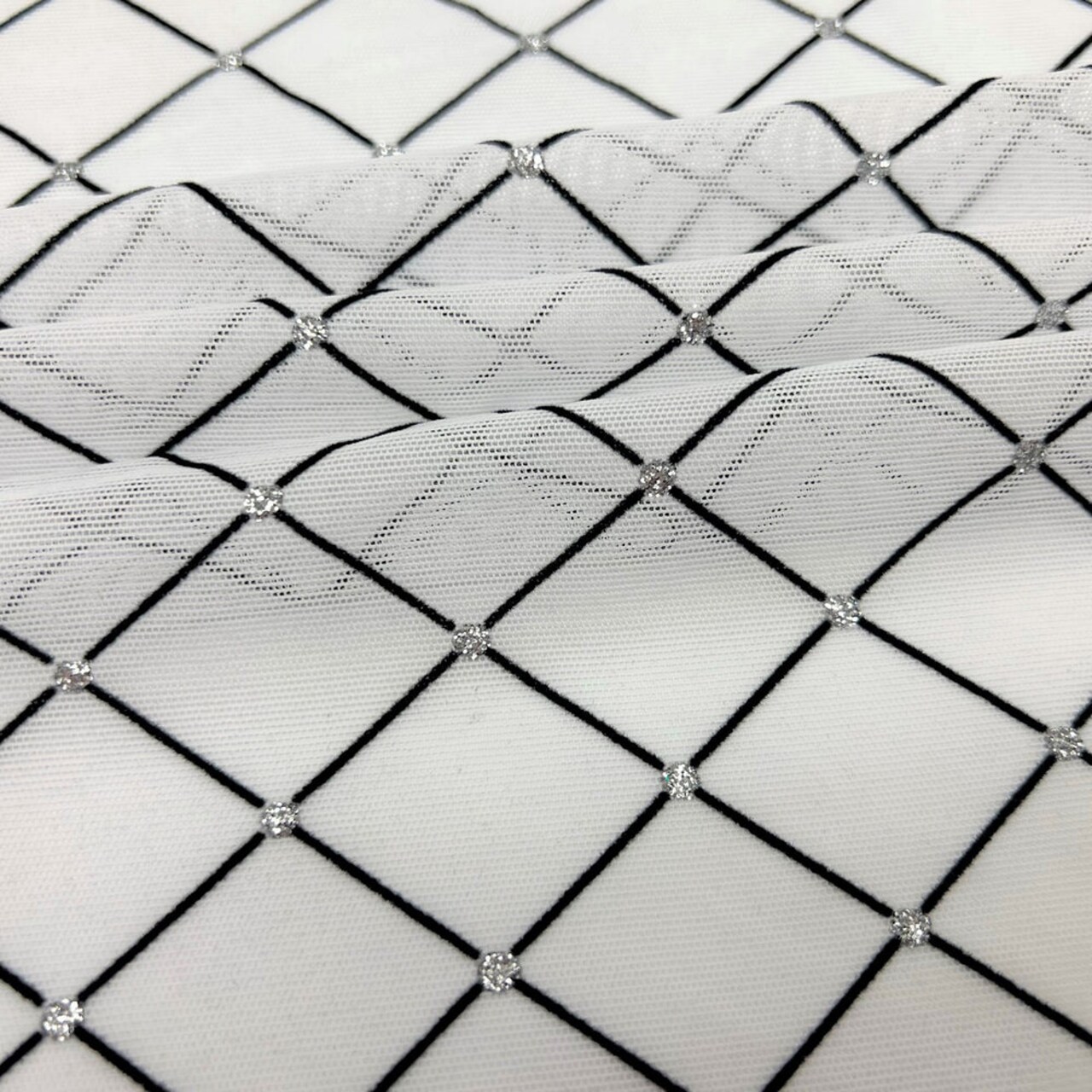 1 Yard Diamonds Flocked Stretch Mesh 4 Way Stretch Performance Costume Fabric 54 Inch Width